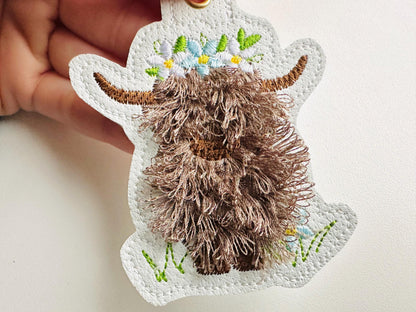 Floral Highland Cow Bull Keychain