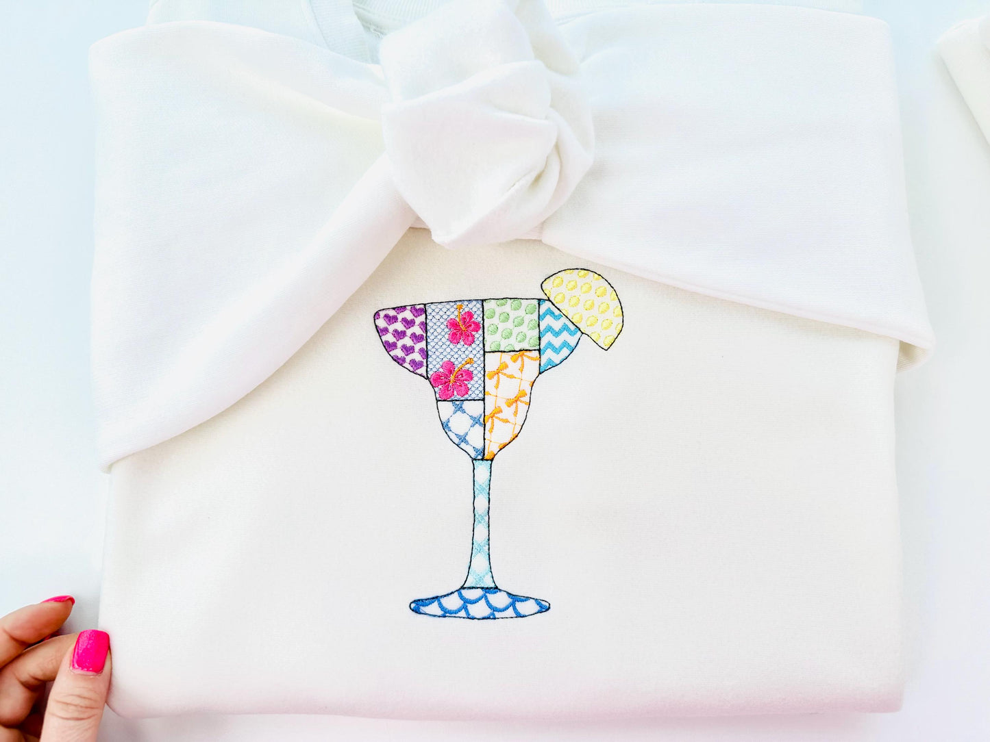 Patchwork Summer Martini Cocktail or Dessert Drink Glass beach pool