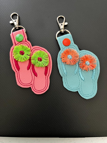 Flip Flops Fringed Flower Keychain