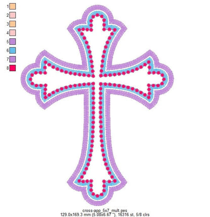 Cross applique awesome multicolor machine embroidery design, cross