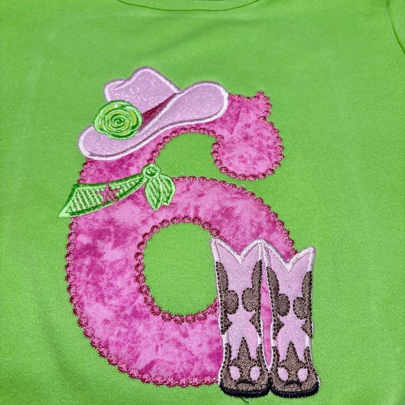 Lady Cowboy Birthday numbers whole set of numbers 1-9 Applique machine