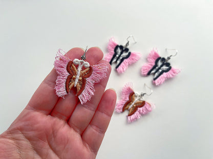Fringed lace Butterfly earrings charm necklace pendant FSL freestanding