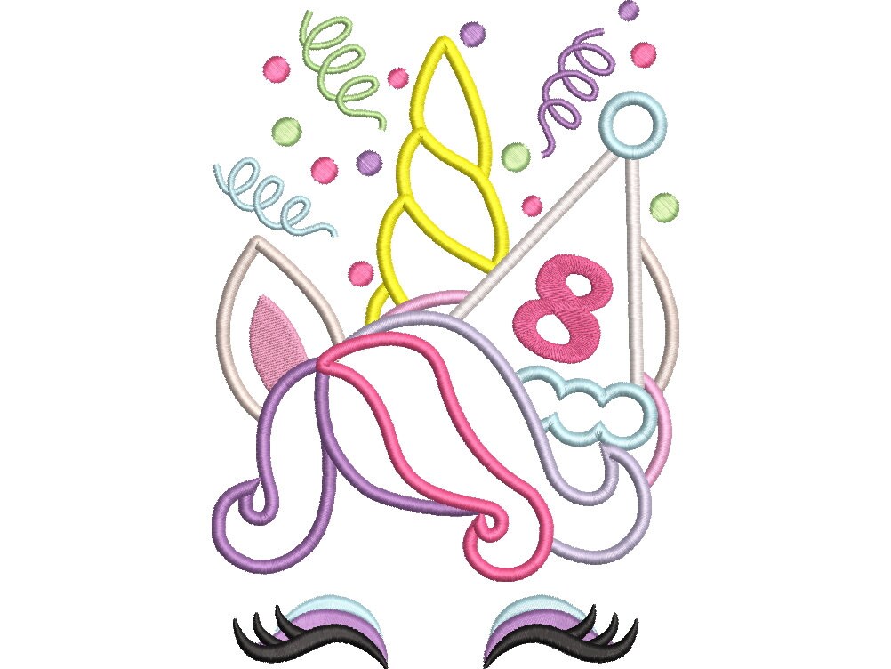 Pretty Eyes Unicorn Birthday Numbers Applique
