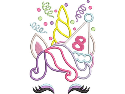 Pretty Eyes Unicorn Birthday Numbers Applique