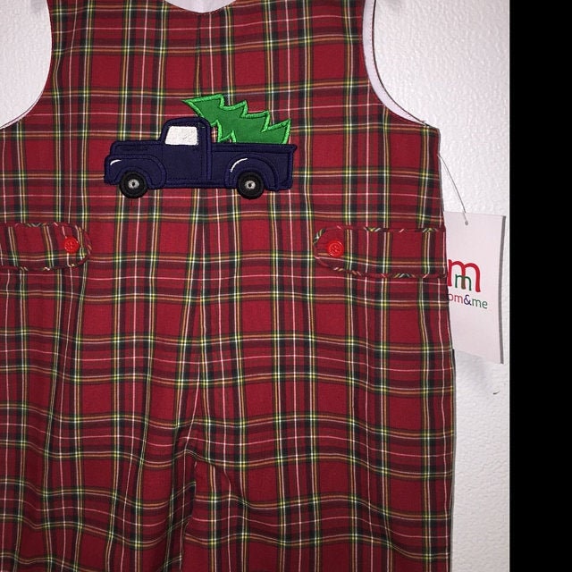 Station Wagon with Christmas Tree Red Truck