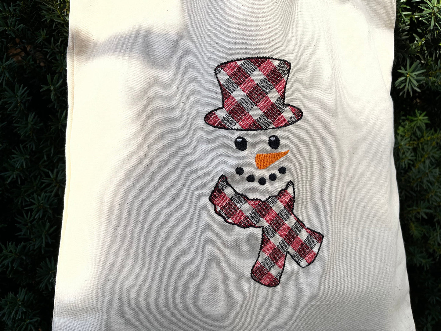 Gingham Plaid Patterned Christmas Snowman