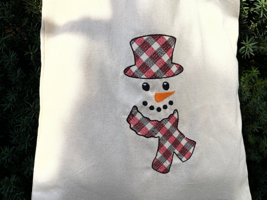 Gingham Plaid Patterned Christmas Snowman
