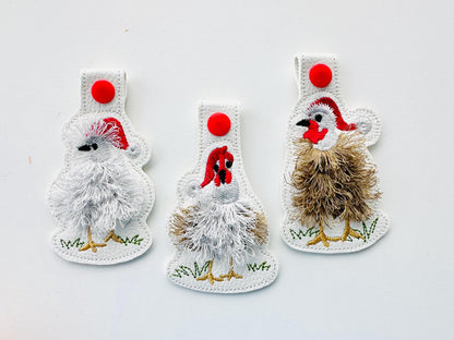 Fringed Christmas Chicken Keychain Set of 3