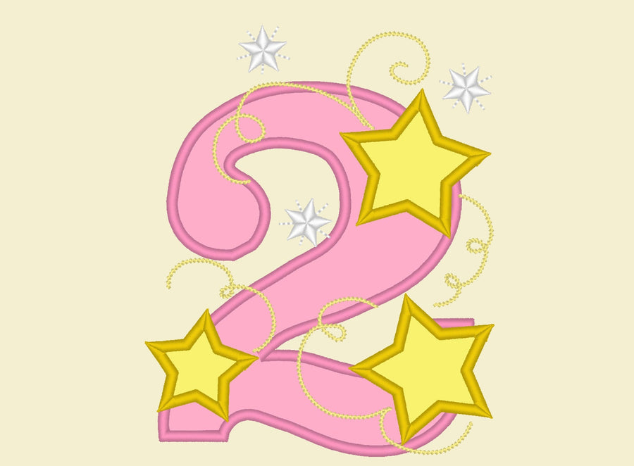 TWO Stars Applique embroidery Design, Two birthday embroidery design,