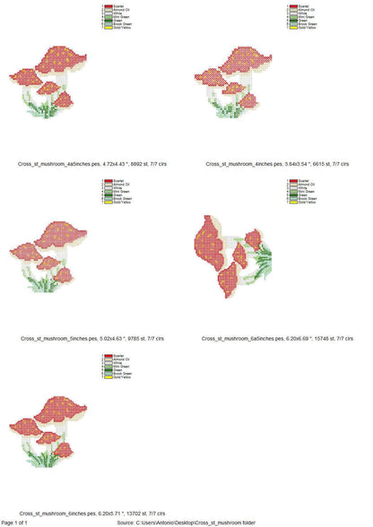 Cross stitch Mushroom woodland forest Amanita Fly Mushroom machine