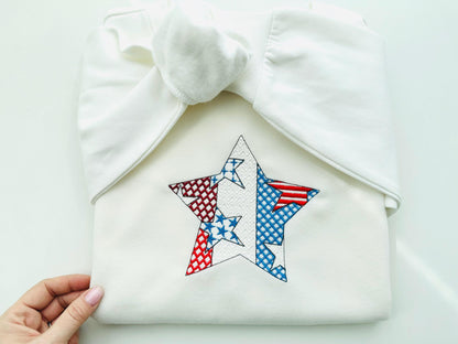 Patchwork Patriotic Star outline US flag stars and stripes patterned