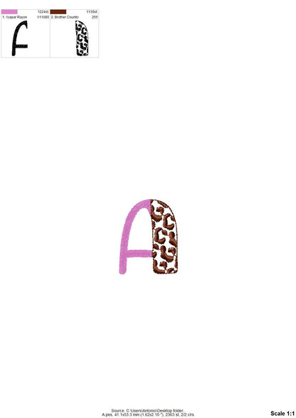 Split Font Leopard spots and fill stitch Duo font 2 colors alphabet