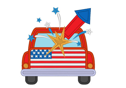 Patriotic 4th of July Vintage Station Wagon