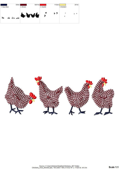 Hand Stitch Effect Chicken Set of 5