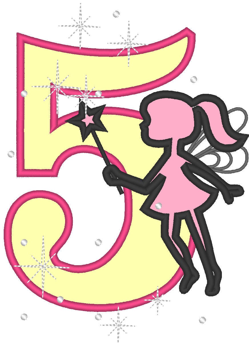 Little Fairy Outline Birthday Numbers Applique