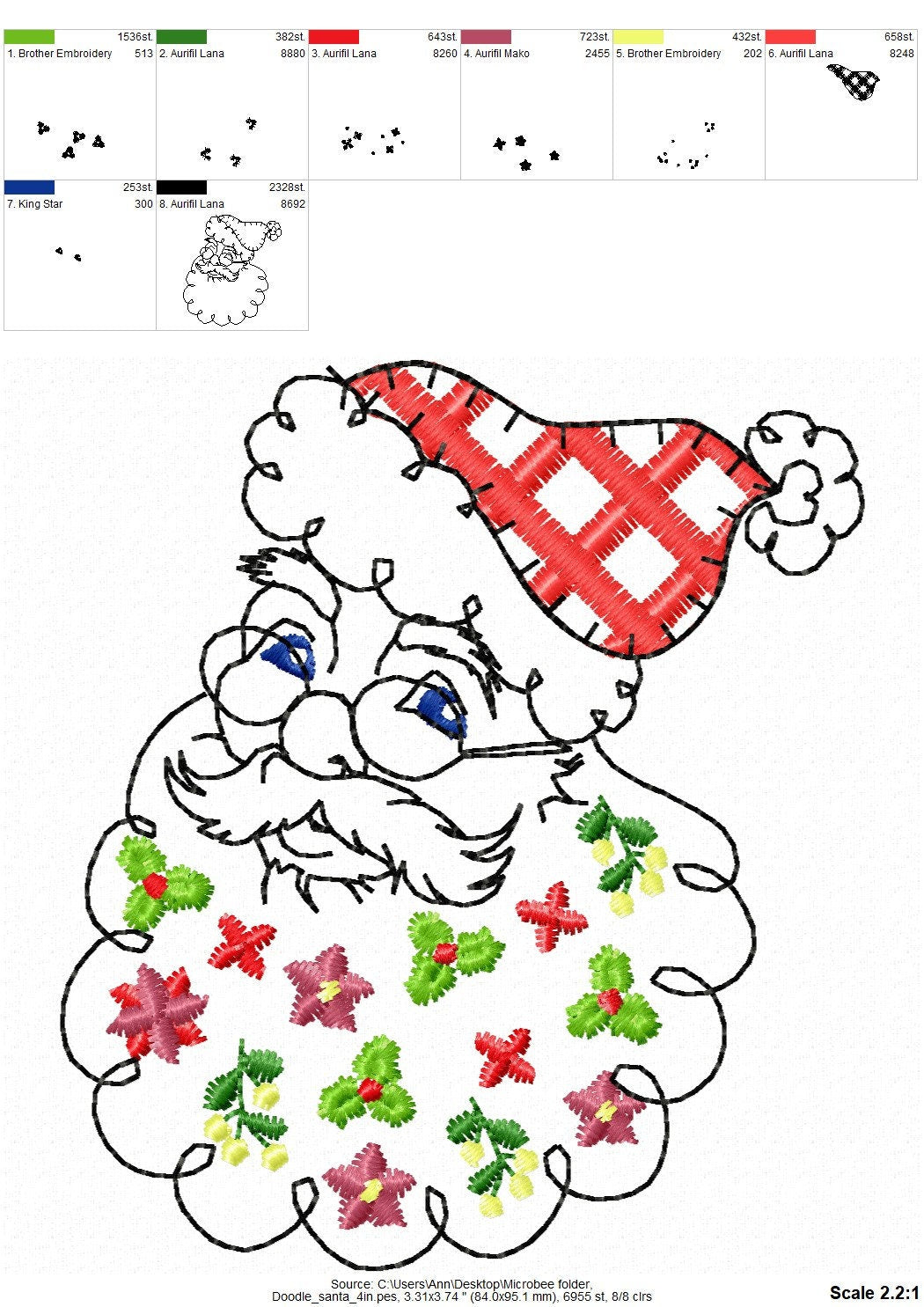 Quick Light Stitch Doodle Beard Santa
