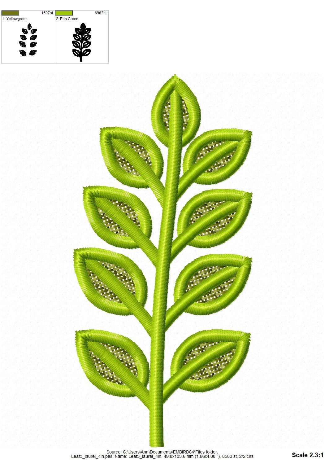 Laurel Leaf Set of 3 FSL – Sizes 3" 3.5" 4" 4.5" 5" Digital Embroidery File | Artapli