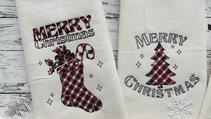 Gingham Tartan Patterned Christmas Saying Set