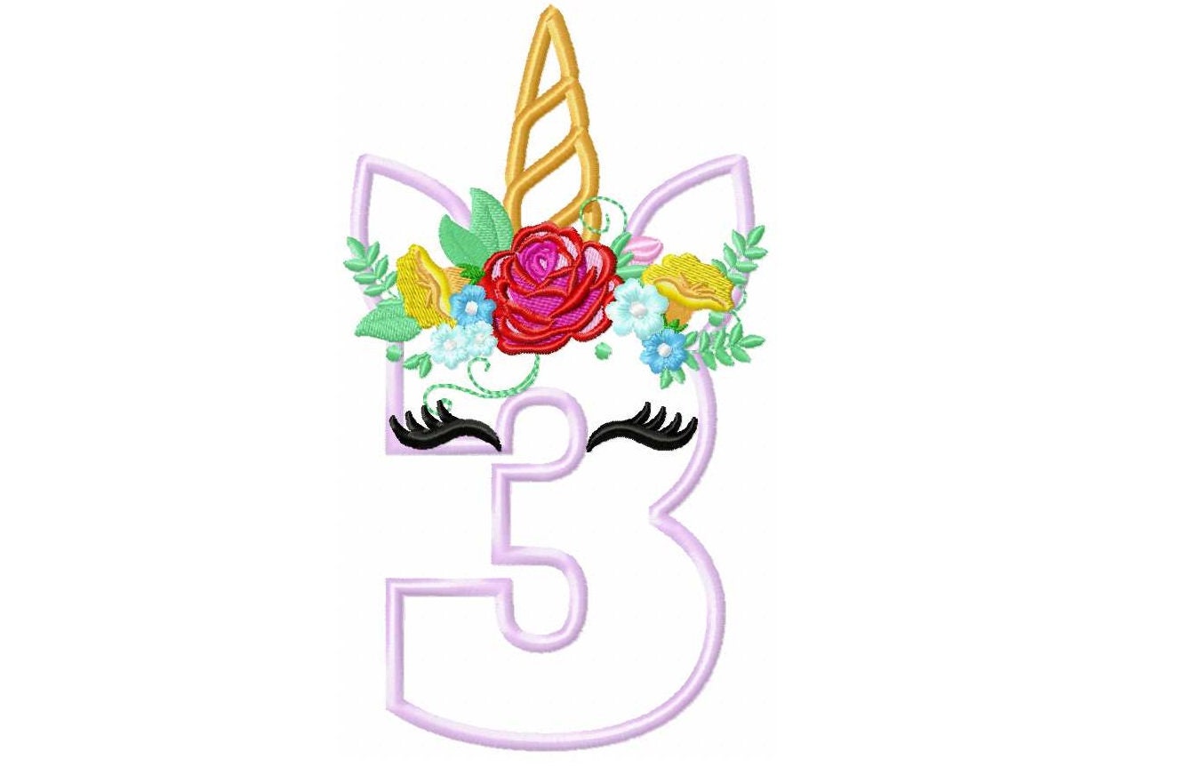 Floral Unicorn Birthday Numbers Applique