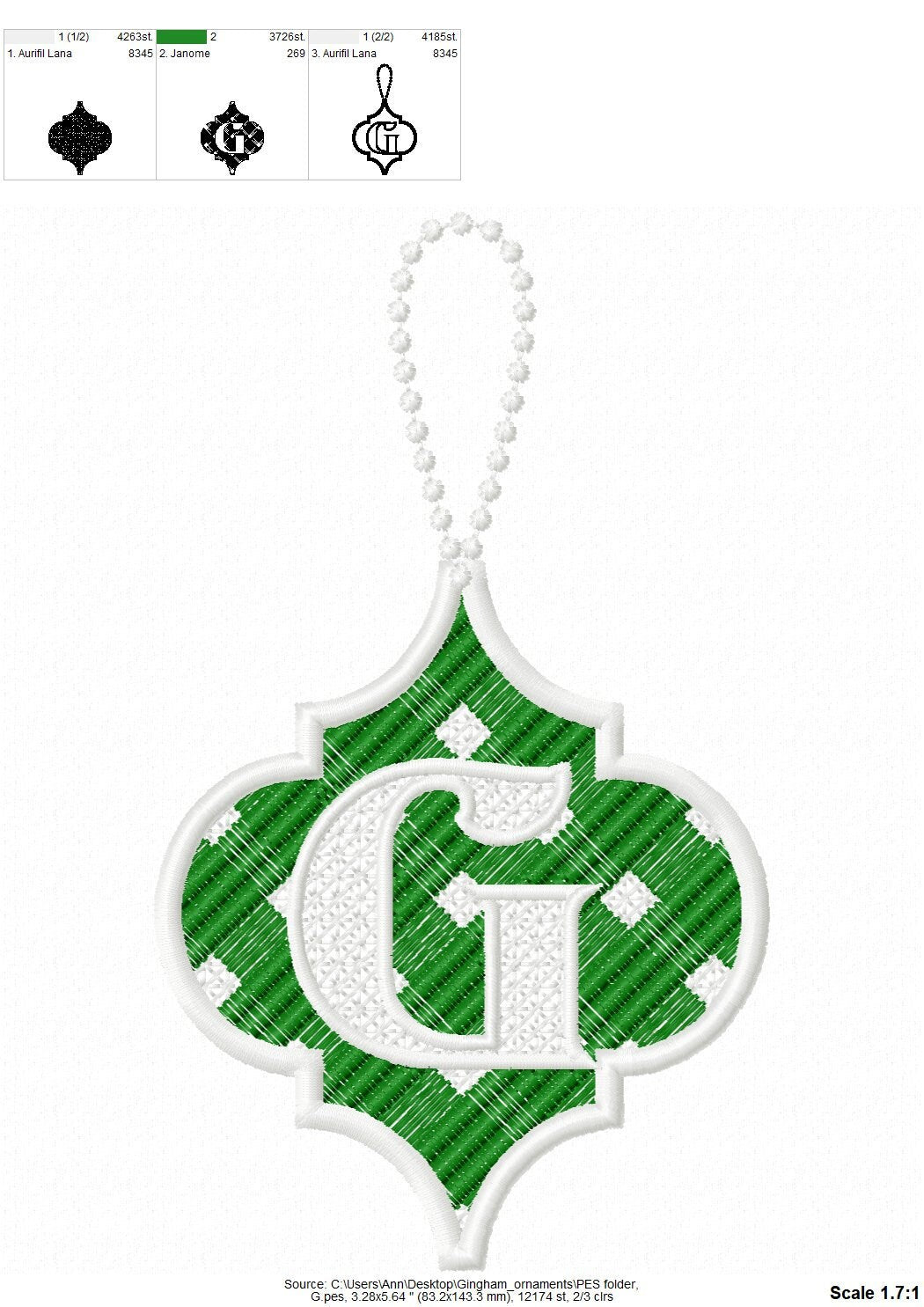 Gingham Christmas Tree Ornament Monogram
