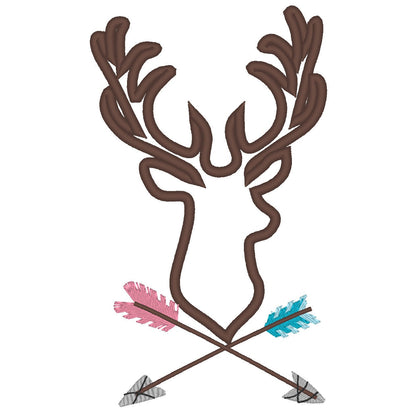 Buck Deer Head with Arrows Applique