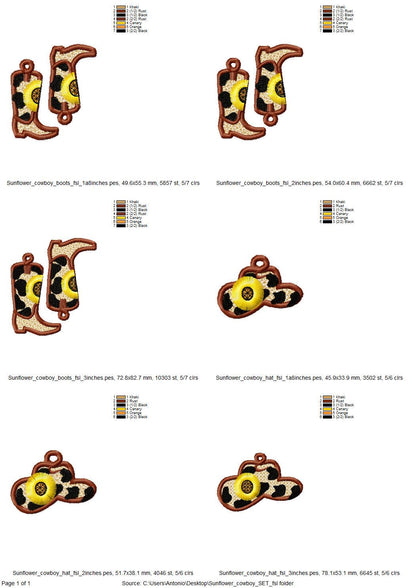 Cowboy Boots and Hat Fringed Sunflower Charm