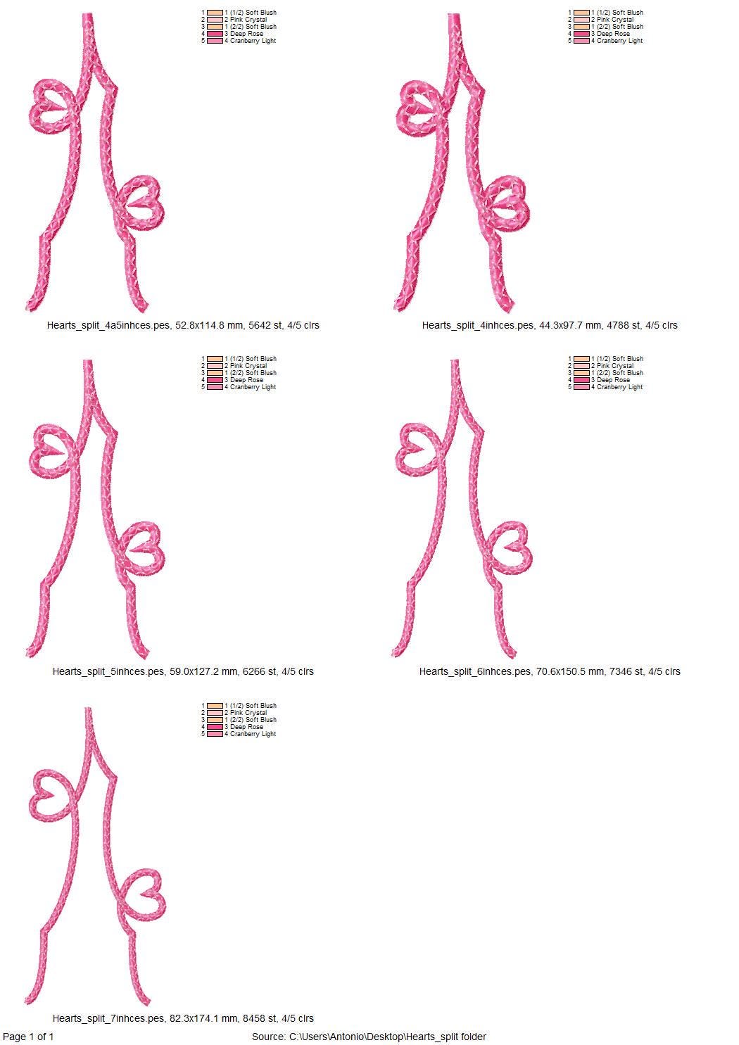 Two small Hearts split side seam cutout Side Bow machine embroidery