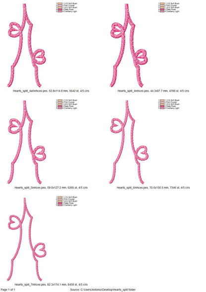 Two small Hearts split side seam cutout Side Bow machine embroidery