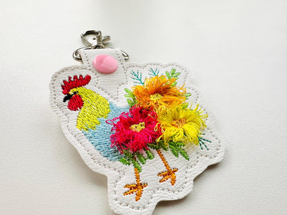 Floral Rooster Keychain