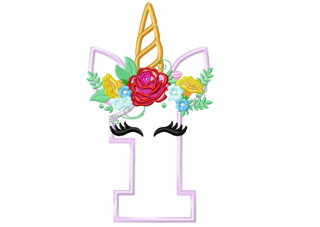 Floral Unicorn Birthday Numbers Applique