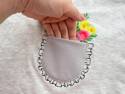 Genuine Ruffle Pocket with Fringed Flowers