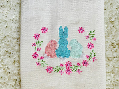 Three Bunnies in a row Floral Frame