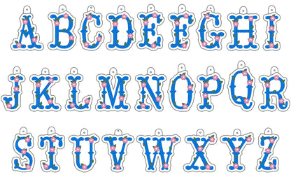 Small flower western cowboy Monogram keychain and eyelet gift tag