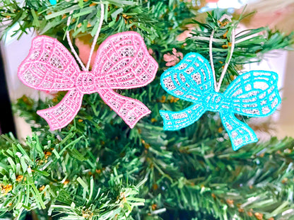 Gingham Plaid Bow Christmas Tree Ornament