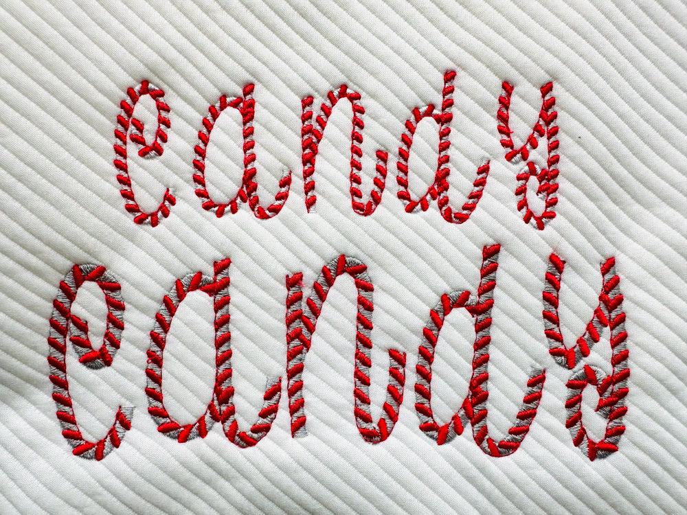 Christmas Candy Cane Font – Embroidery 1.2" 1.4" 1.7" 2" 2.6" 3" | BX PES DST JEF | Artapli