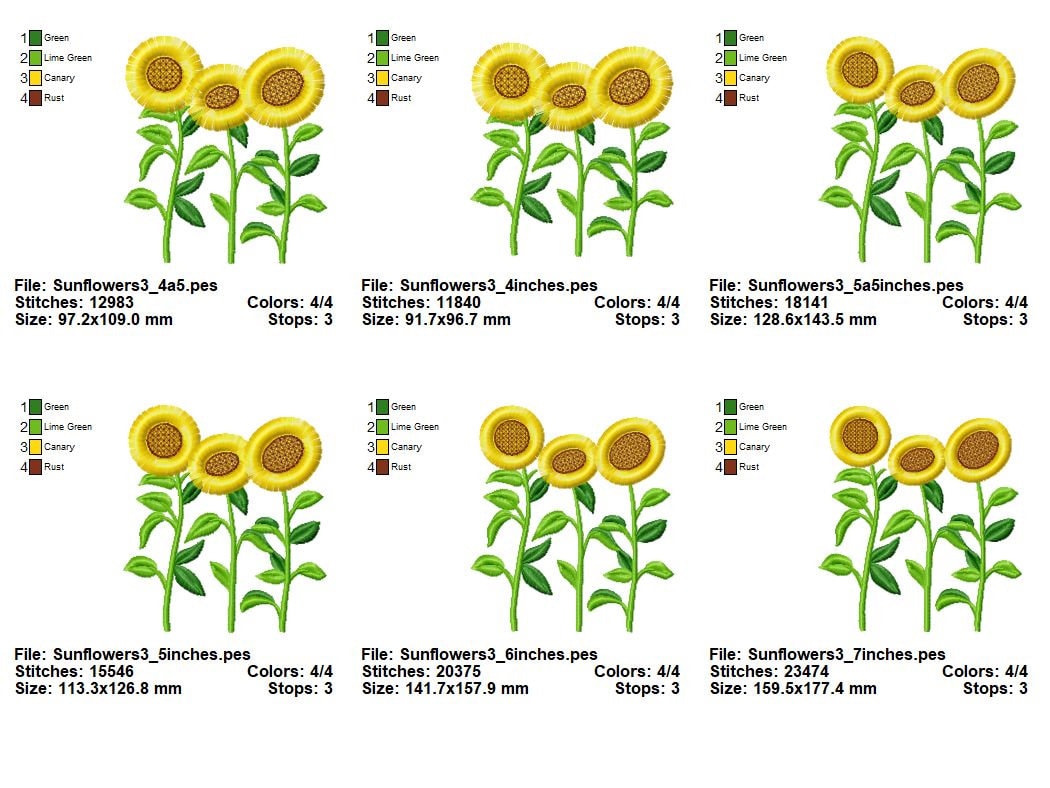 Three Fringed Sunflower Stems in a row