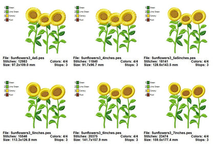 Three Fringed Sunflower Stems in a row