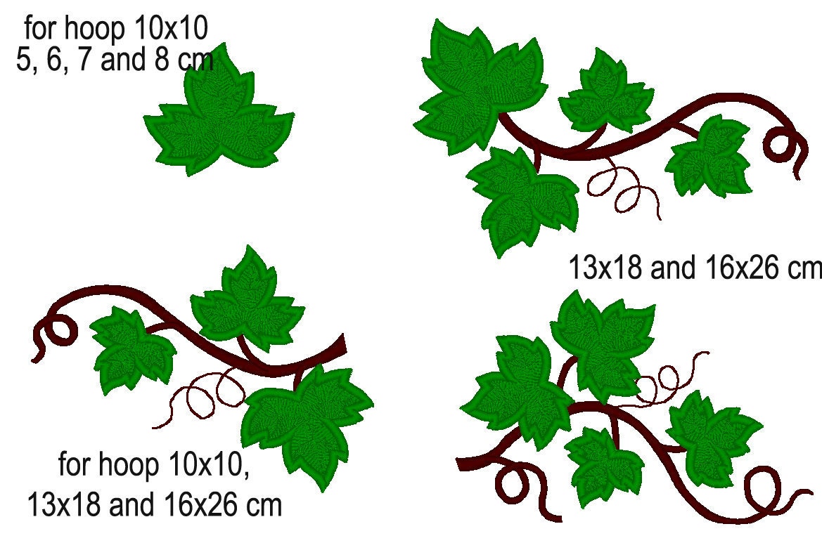 Grape Ivy Leaf Branch Set Applique and Fill