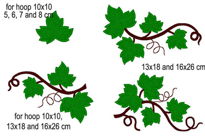 Grape Ivy Leaf Branch Set Applique and Fill