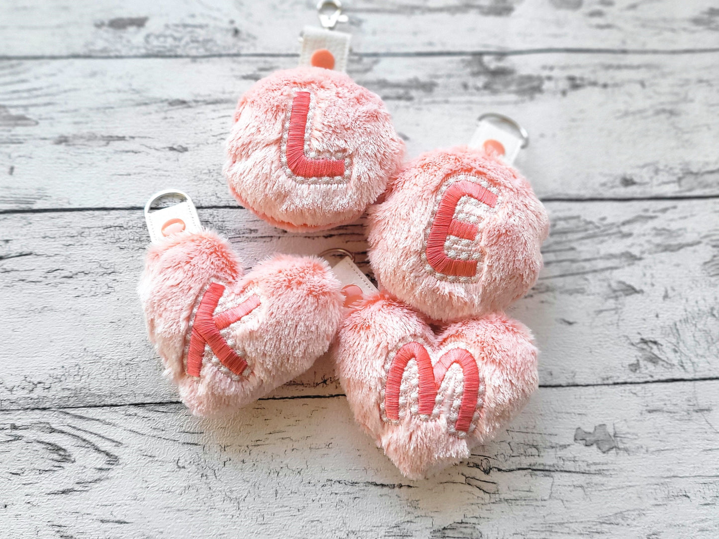 Minky fur fluffy Ball and Heart Keychain