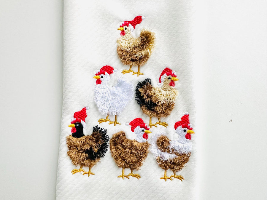 Fringed Christmas Chicken Flock with Santa Hat