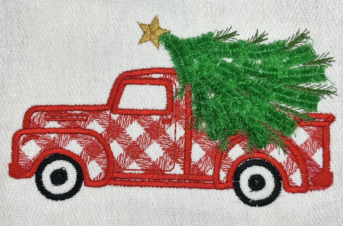 Christmas Gingham Plaid Red Truck