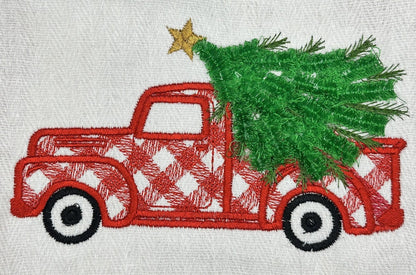 Christmas Gingham Plaid Red Truck