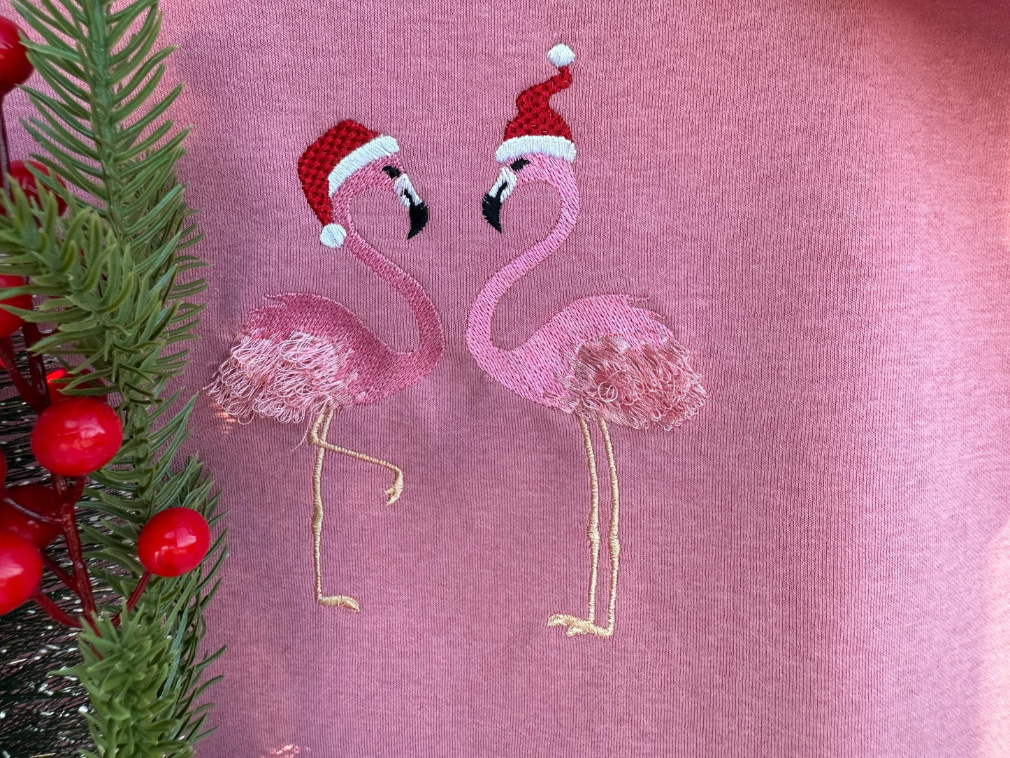 Fringed Christmas Flamingo 2 in a row