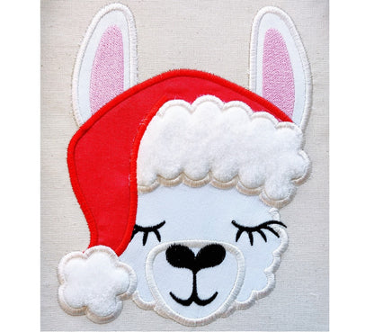 Christmas hat llama applique embroidery, Llama alpaca with winter Santa