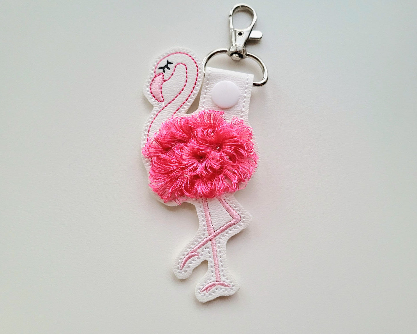 Fringed Fluffy Flamingo Keychain