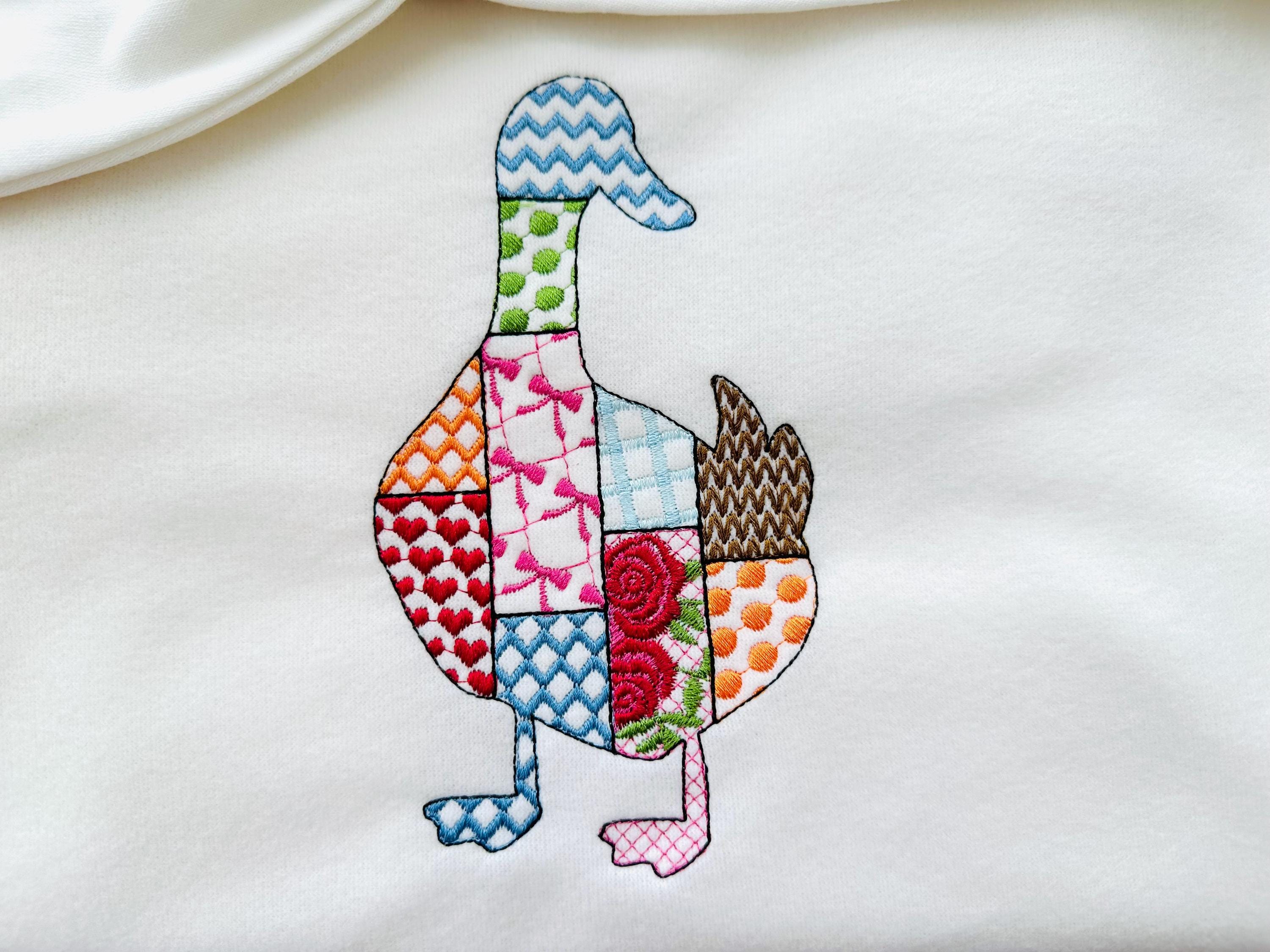 Patchwork Duck Farm bird animal patterned Duck silhouette outline ...