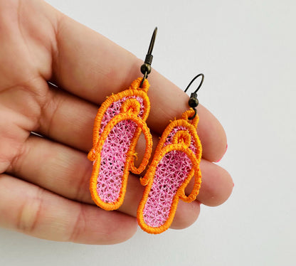 Summer Flip Flops earrings charm FSL freestanding lace 3D dimensional