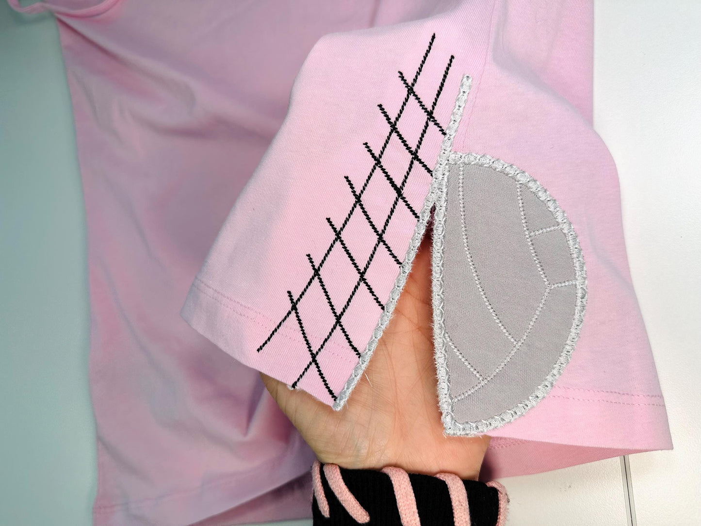 Sports Volleyball split seam side bow Applique machine embroidery