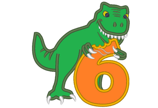 T-rex dinosaur Birthday number six 6 machine embroidery Birthday outfit